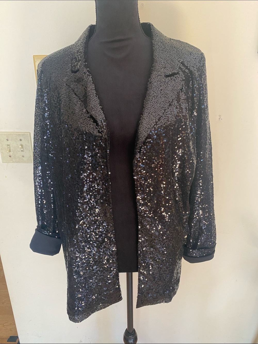 Cupshe Starlight Sequin Open-Front Black Blazer/ Jacket US Sz Med NWT